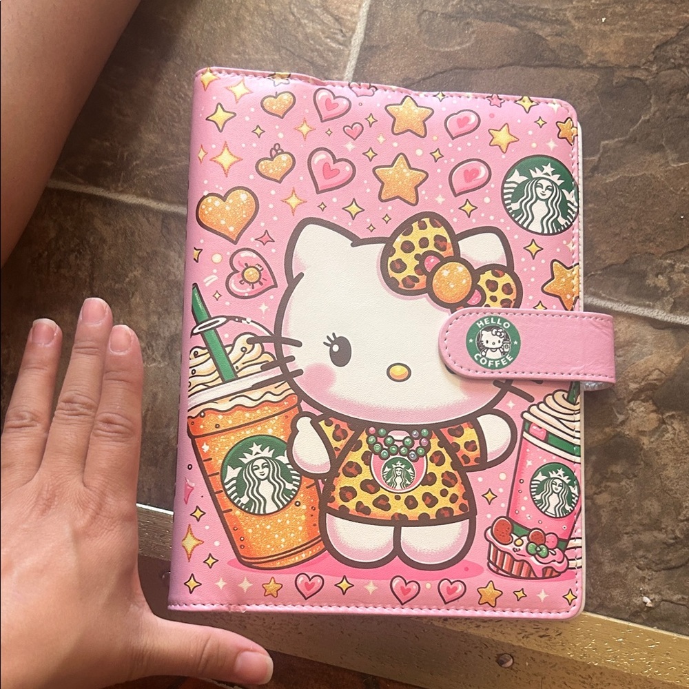 Starbucks Pink Hello Kitty Leopard-Print a5 binder